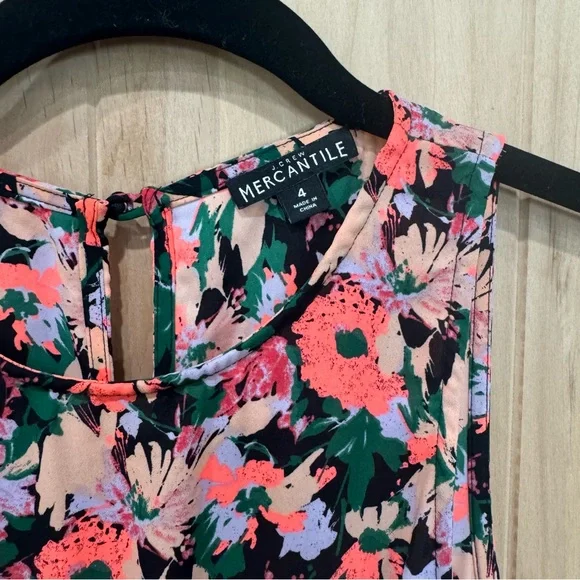 J Crew Mercantile Ruched Waist Dress Size 4 Neon Floral Flounce - Picture 5 of 16